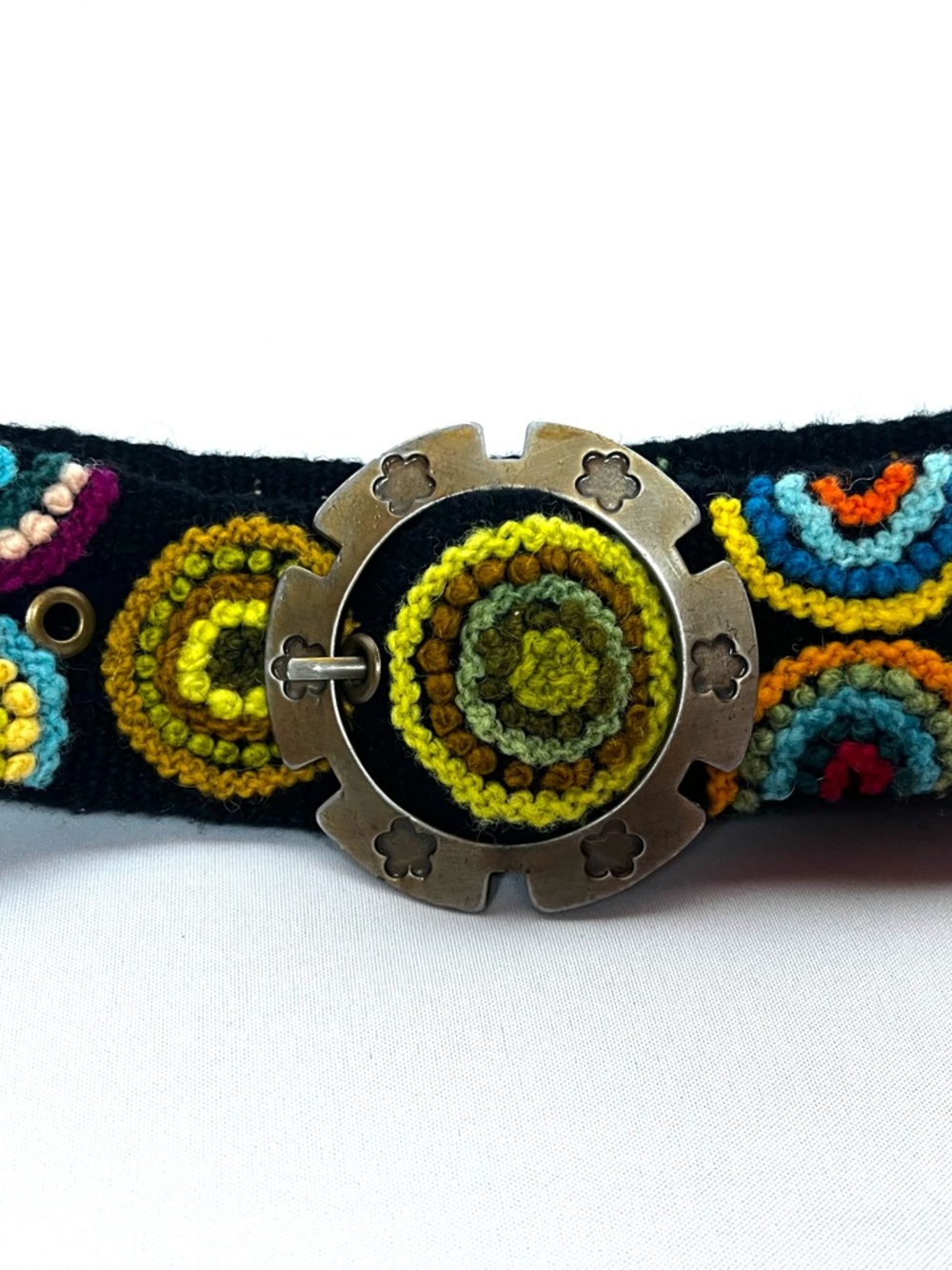 Boho Embroidered Wide Belt Handmade Needlepoint Statement Buckle Festival